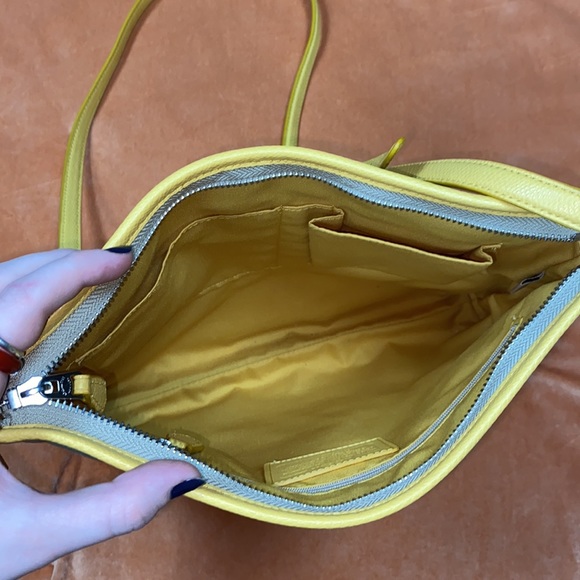 Yellow accented Coach cross over bag. Long adjustable shoulder strap. - Picture 4 of 5